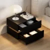 Lumio Black 2-Drawer LED Bedside Table with Charging Station