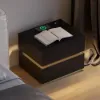 Lumio Black 2-Drawer LED Bedside Table with Charging Station