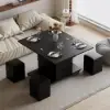 100 cm Lift-Top Foldable Black Coffee Table with 4 Stools & Storage