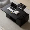 100 cm Lift-Top Foldable Black Coffee Table with 4 Stools & Storage