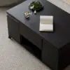 100 cm Lift-Top Foldable Black Coffee Table with 4 Stools & Storage