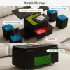 100 cm Lift-Top Foldable Black Coffee Table with 4 Stools & Storage