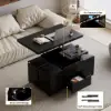 100 cm Lift-Top Foldable Black Coffee Table with 4 Stools & Storage