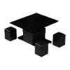 100 cm Lift-Top Foldable Black Coffee Table with 4 Stools & Storage