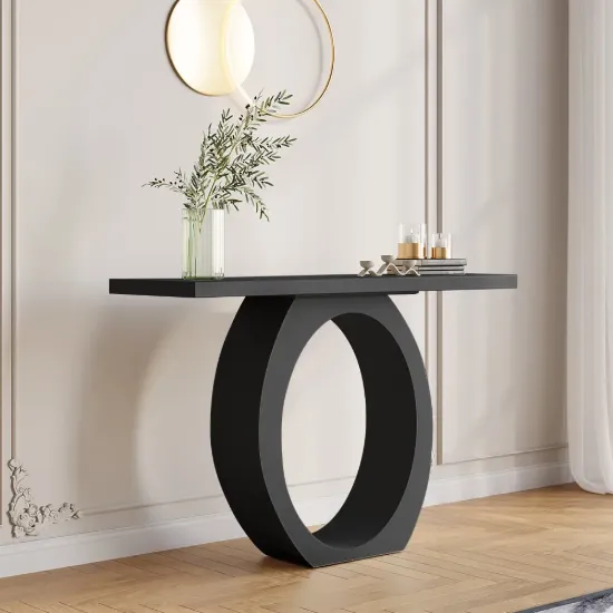 Modern 100 cm Black Console Table with Round Base for Entryway