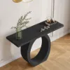 Modern 100 cm Black Console Table with Round Base for Entryway