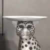 Art Deco 33 cm Round Silver Panther Figurine End Table with Tray Top