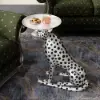 Art Deco 33 cm Round Silver Panther Figurine End Table with Tray Top