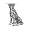 Art Deco 33 cm Round Silver Panther Figurine End Table with Tray Top