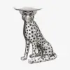 Art Deco 33 cm Round Silver Panther Figurine End Table with Tray Top