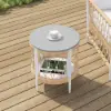 Ropipe 470mm Round Outdoor Side Table with Storage Patio Weave Rope End Table in Khaki