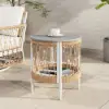 Ropipe 470mm Round Outdoor Side Table with Storage Patio Weave Rope End Table in Khaki