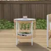Ropipe 470mm Round Outdoor Side Table with Storage Patio Weave Rope End Table in Khaki
