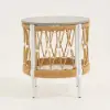 Ropipe 470mm Round Outdoor Side Table with Storage Patio Weave Rope End Table in Khaki
