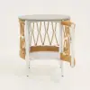 Ropipe 470mm Round Outdoor Side Table with Storage Patio Weave Rope End Table in Khaki