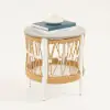 Ropipe 470mm Round Outdoor Side Table with Storage Patio Weave Rope End Table in Khaki