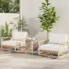 Ropipe 470mm Round Outdoor Side Table with Storage Patio Weave Rope End Table in Khaki