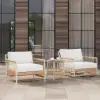 3 Pieces Aluminum & Weave Rope Outdoor Swivel Sofa Set with Side Table in Khaki for 2