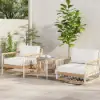 3 Pieces Aluminum & Weave Rope Outdoor Swivel Sofa Set with Side Table in Khaki for 2