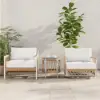 3 Pieces Aluminum & Weave Rope Outdoor Swivel Sofa Set with Side Table in Khaki for 2
