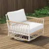3 Pieces Aluminum & Weave Rope Outdoor Swivel Sofa Set with Side Table in Khaki for 2