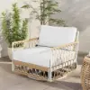 3 Pieces Aluminum & Weave Rope Outdoor Swivel Sofa Set with Side Table in Khaki for 2