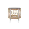 3 Pieces Aluminum & Weave Rope Outdoor Swivel Sofa Set with Side Table in Khaki for 2