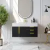 Aro 90 cm Floating Single Bathroom Vanity with Sink, Sintered Stone Top – Black – AUD-H0918