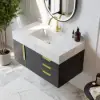 Aro 90 cm Floating Single Bathroom Vanity with Sink, Sintered Stone Top – Black – AUD-H0918