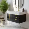 Aro 90 cm Floating Single Bathroom Vanity with Sink, Sintered Stone Top – Black – AUD-H0918