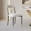 White Boucle Dining Chair Upholstered Cross Back Curved Side Chair