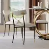 White Boucle Dining Chair Upholstered Cross Back Curved Side Chair