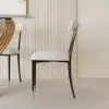 White Boucle Dining Chair Upholstered Cross Back Curved Side Chair
