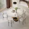 White Boucle Dining Chair Upholstered Cross Back Curved Side Chair