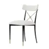 White Boucle Dining Chair Upholstered Cross Back Curved Side Chair