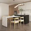 Modern 205 - 270 cm Extendable Marble Pattern Kitchen Island with Doors & Drawers, Black – White