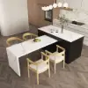 Modern 205 - 270 cm Extendable Marble Pattern Kitchen Island with Doors & Drawers, Black – White