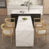 Modern 205 - 270 cm Extendable Marble Pattern Kitchen Island with Doors & Drawers, Black – White