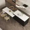Modern 205 - 270 cm Extendable Marble Pattern Kitchen Island with Doors & Drawers, Black – White