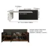 Modern 205 - 270 cm Extendable Marble Pattern Kitchen Island with Doors & Drawers, Black – White