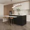 Modern 205 - 270 cm Extendable Marble Pattern Kitchen Island with Doors & Drawers, Black – White