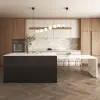 Modern 205 - 270 cm Extendable Marble Pattern Kitchen Island with Doors & Drawers, Black – White