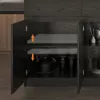 Modern 205 - 270 cm Extendable Marble Pattern Kitchen Island with Doors & Drawers, Black – White