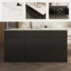 Modern 205 - 270 cm Extendable Marble Pattern Kitchen Island with Doors & Drawers, Black – White