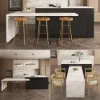 Modern 205 - 270 cm Extendable Marble Pattern Kitchen Island with Doors & Drawers, Black – White
