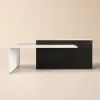 Modern 205 - 270 cm Extendable Marble Pattern Kitchen Island with Doors & Drawers, Black – White