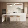 Modern 205 - 270 cm Extendable Marble Pattern Kitchen Island with Doors & Drawers, White – Lsland Top