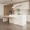 Modern 205 - 270 cm Extendable Marble Pattern Kitchen Island with Doors & Drawers, White – Lsland Top