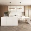 Modern 205 - 270 cm Extendable Marble Pattern Kitchen Island with Doors & Drawers, White – Lsland Top