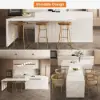 Modern 205 - 270 cm Extendable Marble Pattern Kitchen Island with Doors & Drawers, White – Lsland Top